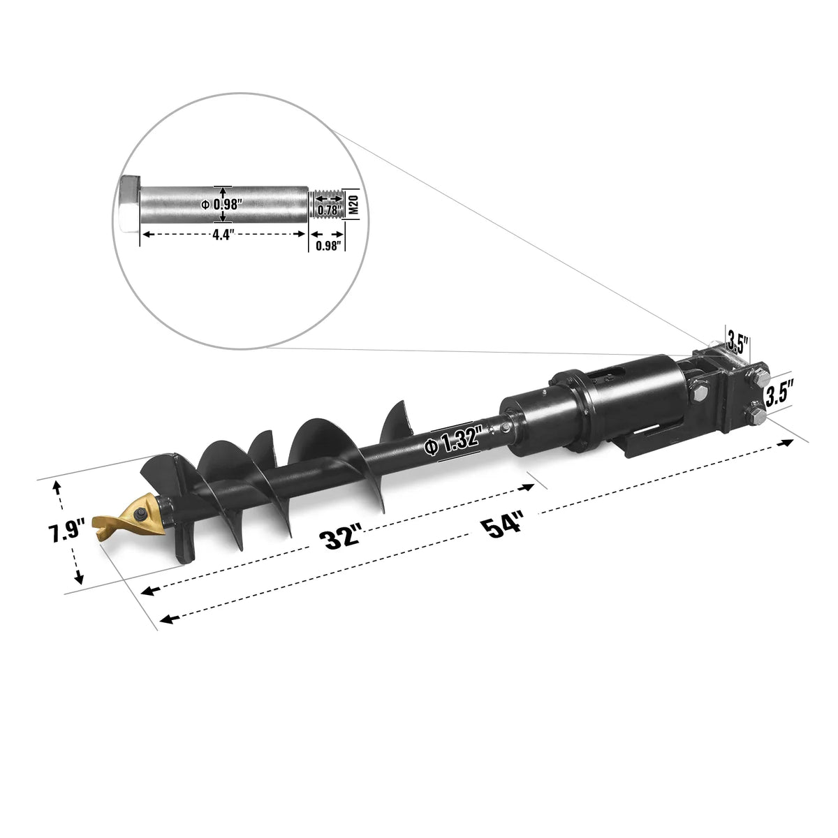MechMaxx 32x8" Auger Attachment for Mini Compact Excavator