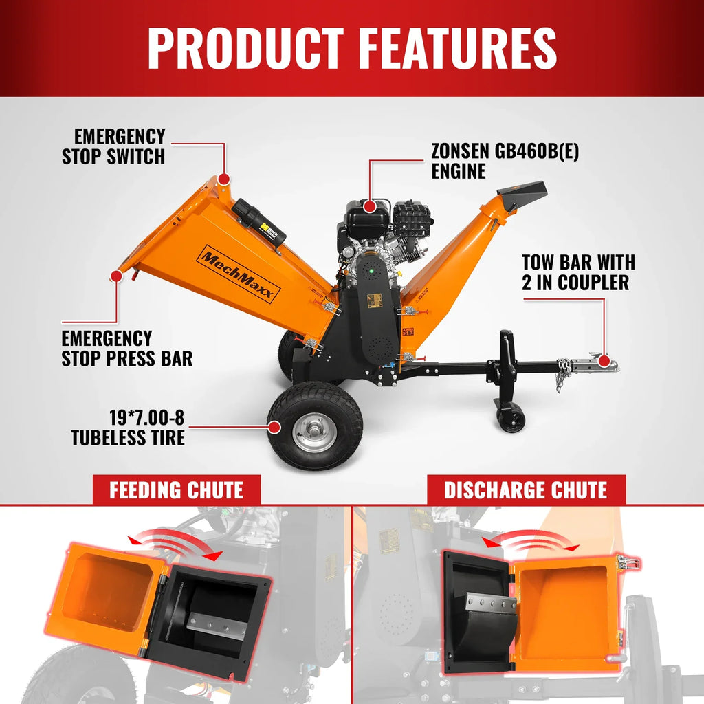 MechMaxx 6 inch E-start ZONSEN 459cc 15hp Gasoline Engine Powered Drum Wood Chipper ,  P4206