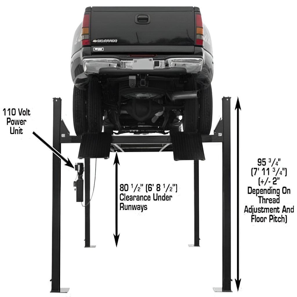 Atlas Automotive Pro9000 - 9000 lb - 4 Post Vehicle Lift with (2) RJ45A Rolling Bridge Jacks