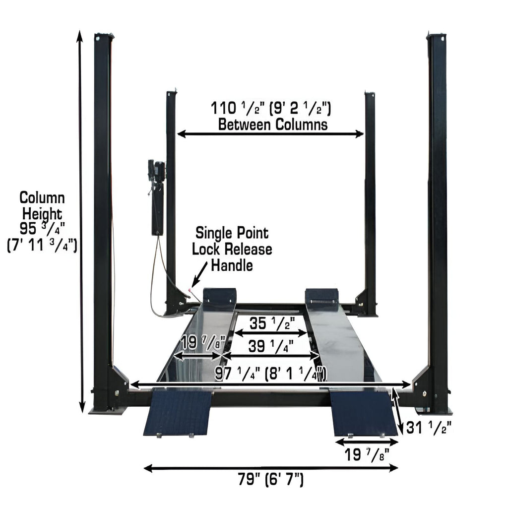 Atlas Automotive Pro9000 - 9000 lb - 4 Post Vehicle Lift with (2) RJ45A Rolling Bridge Jacks