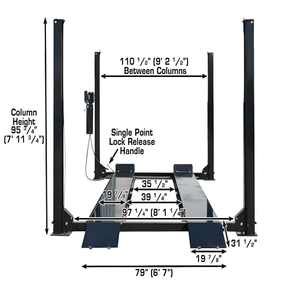 Atlas Automotive Pro9000 - 9000 lb - 4 Post Vehicle Lift with (2) RJ45A Rolling Bridge Jacks