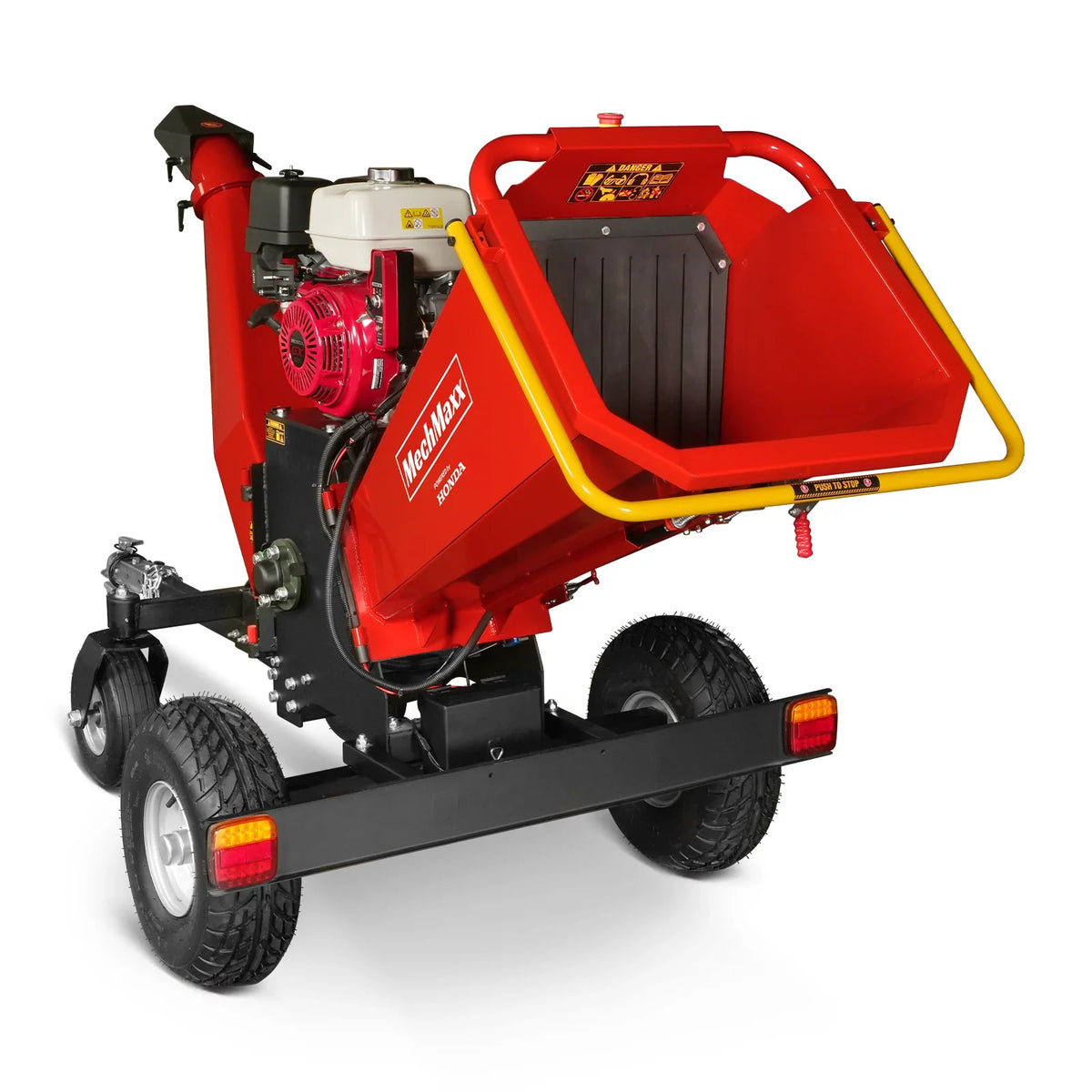 MechMaxx 6 inch HONDA GX390 E-Start Gasoline Engine Powered 4 - Wheel Drum Wood Chipper with Taillight ,  B150