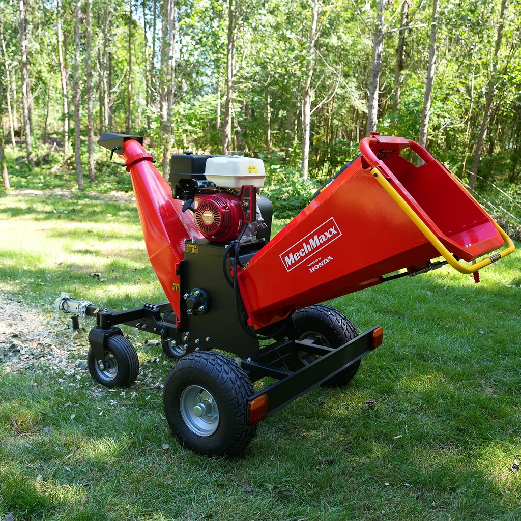 MechMaxx 6 inch HONDA GX390 E-Start Gasoline Engine Powered 4 - Wheel Drum Wood Chipper with Taillight ,  B150