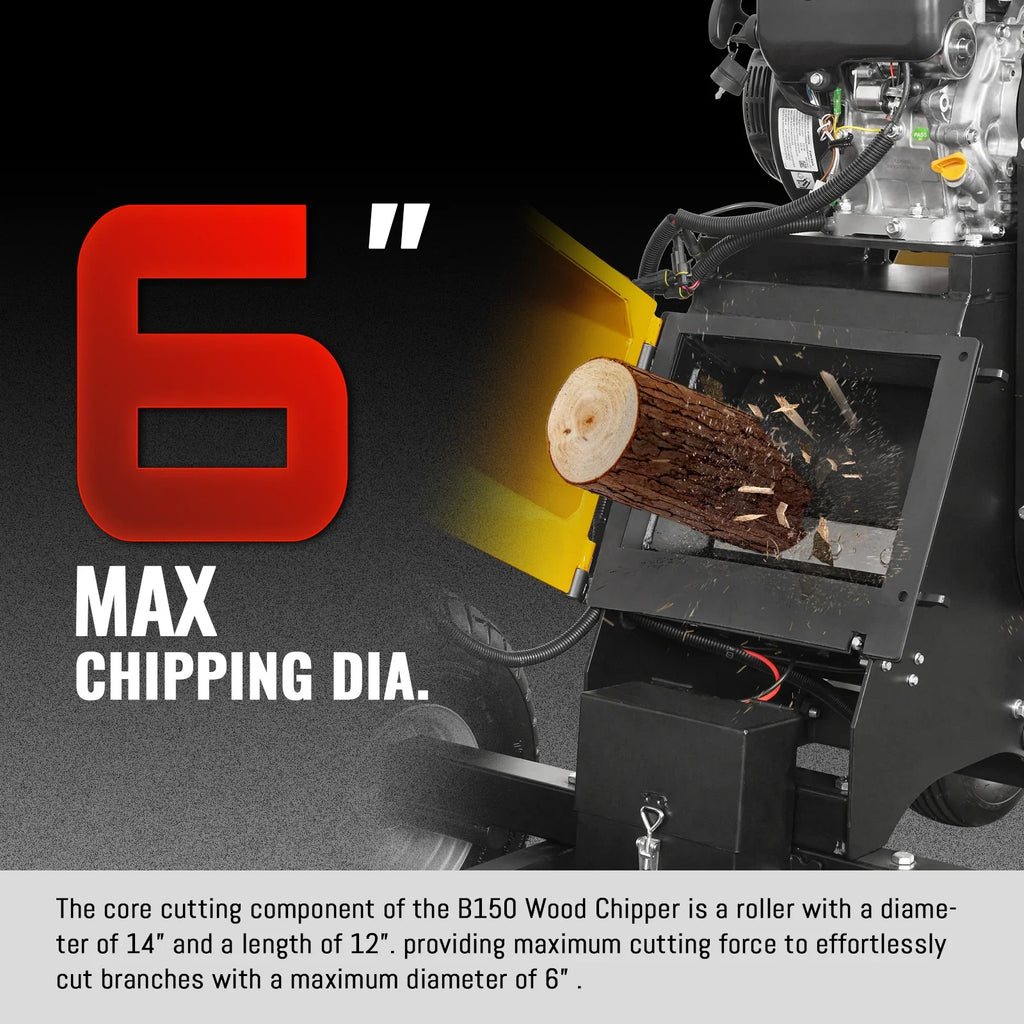 MechMaxx 6 inch E-start Zonsen 459cc 15hp Gas Powered 4 - Wheel Drum Wood Chipper with Taillight ,  B150