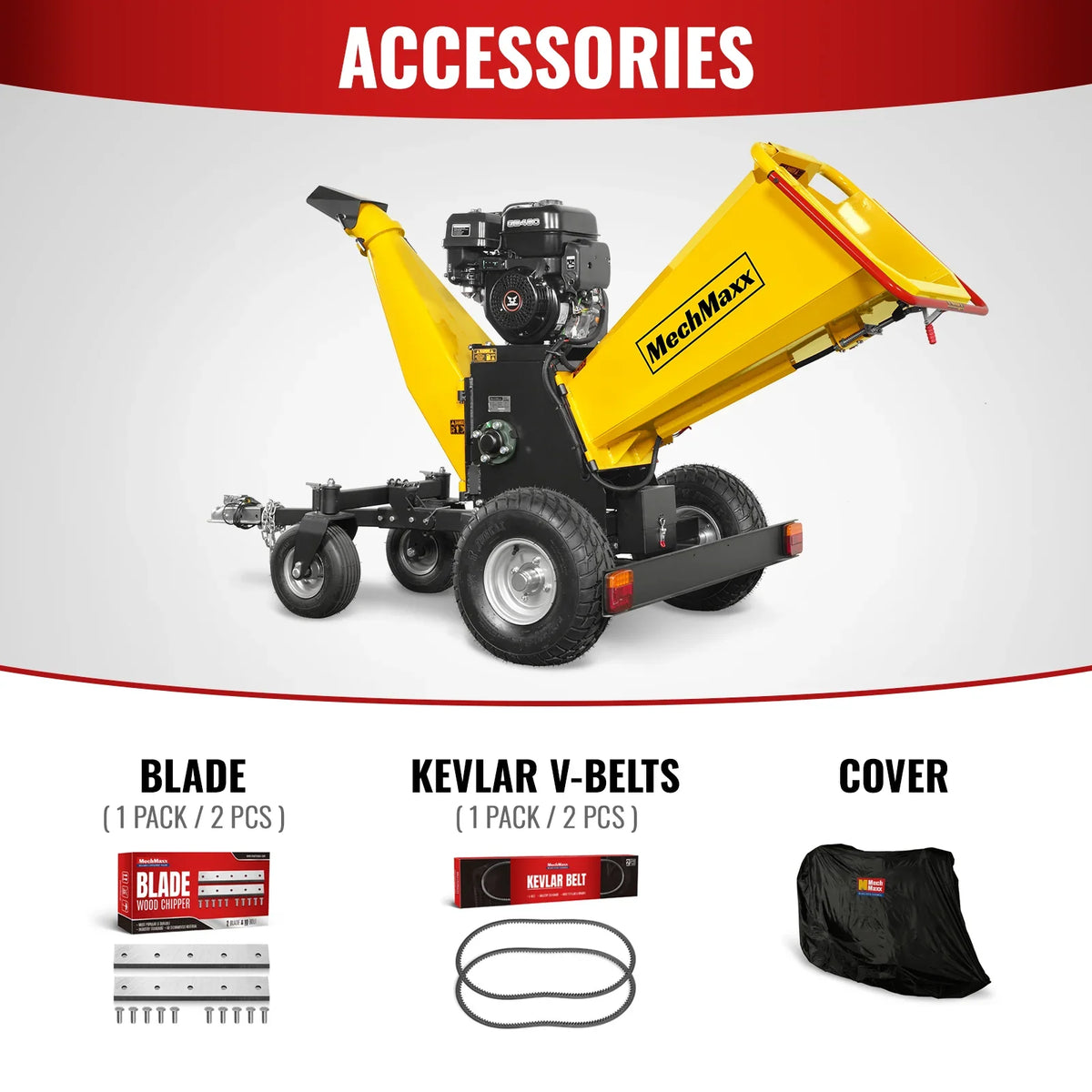 MechMaxx 6 inch E-start Zonsen 459cc 15hp Gas Powered 4 - Wheel Drum Wood Chipper with Taillight ,  B150