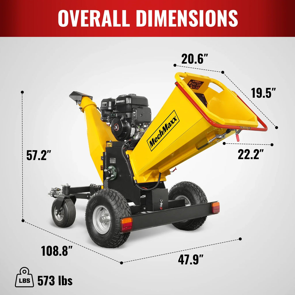 MechMaxx 6 inch E-start Zonsen 459cc 15hp Gas Powered 4 - Wheel Drum Wood Chipper with Taillight ,  B150