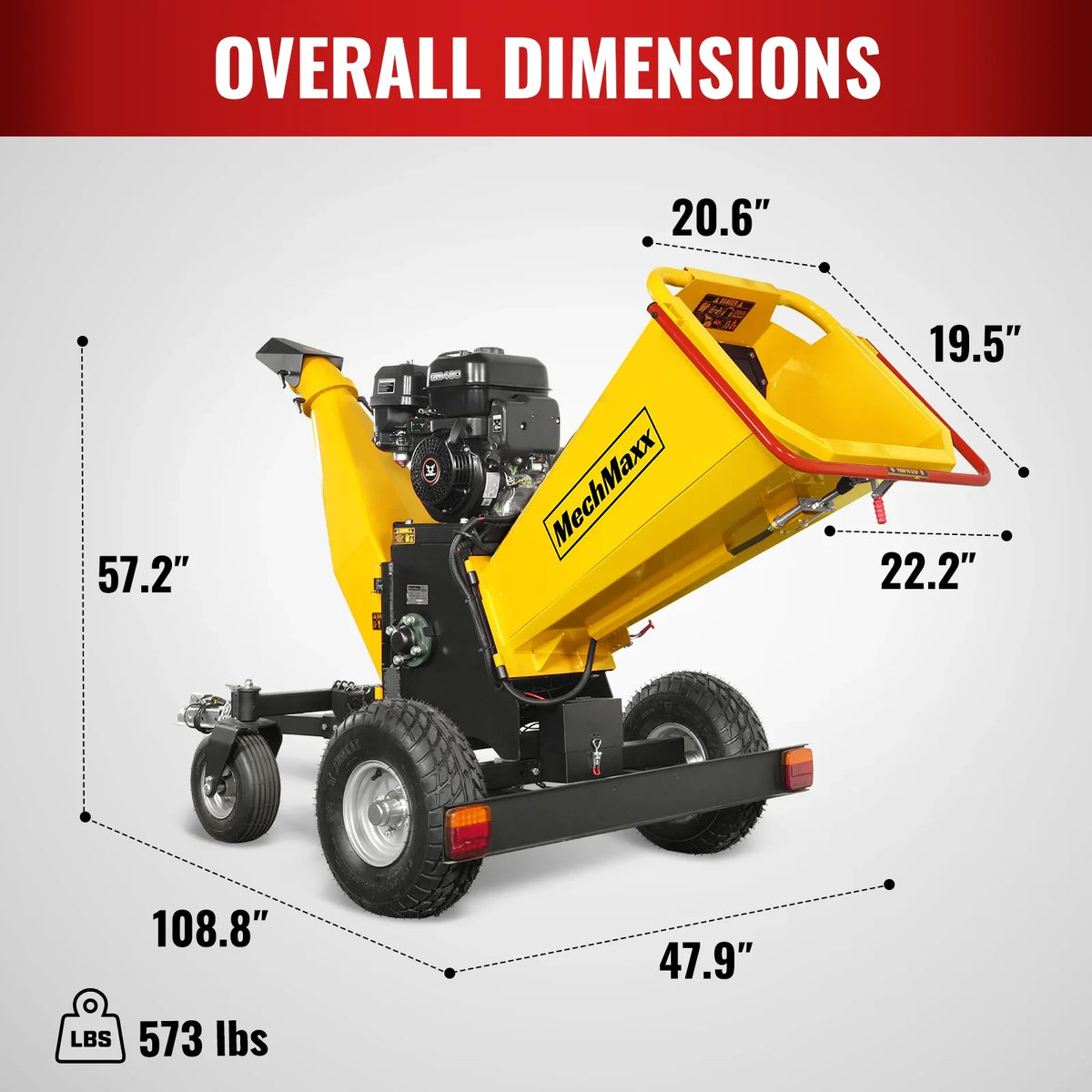MechMaxx 6 inch E-start Zonsen 459cc 15hp Gas Powered 4 - Wheel Drum Wood Chipper with Taillight ,  B150