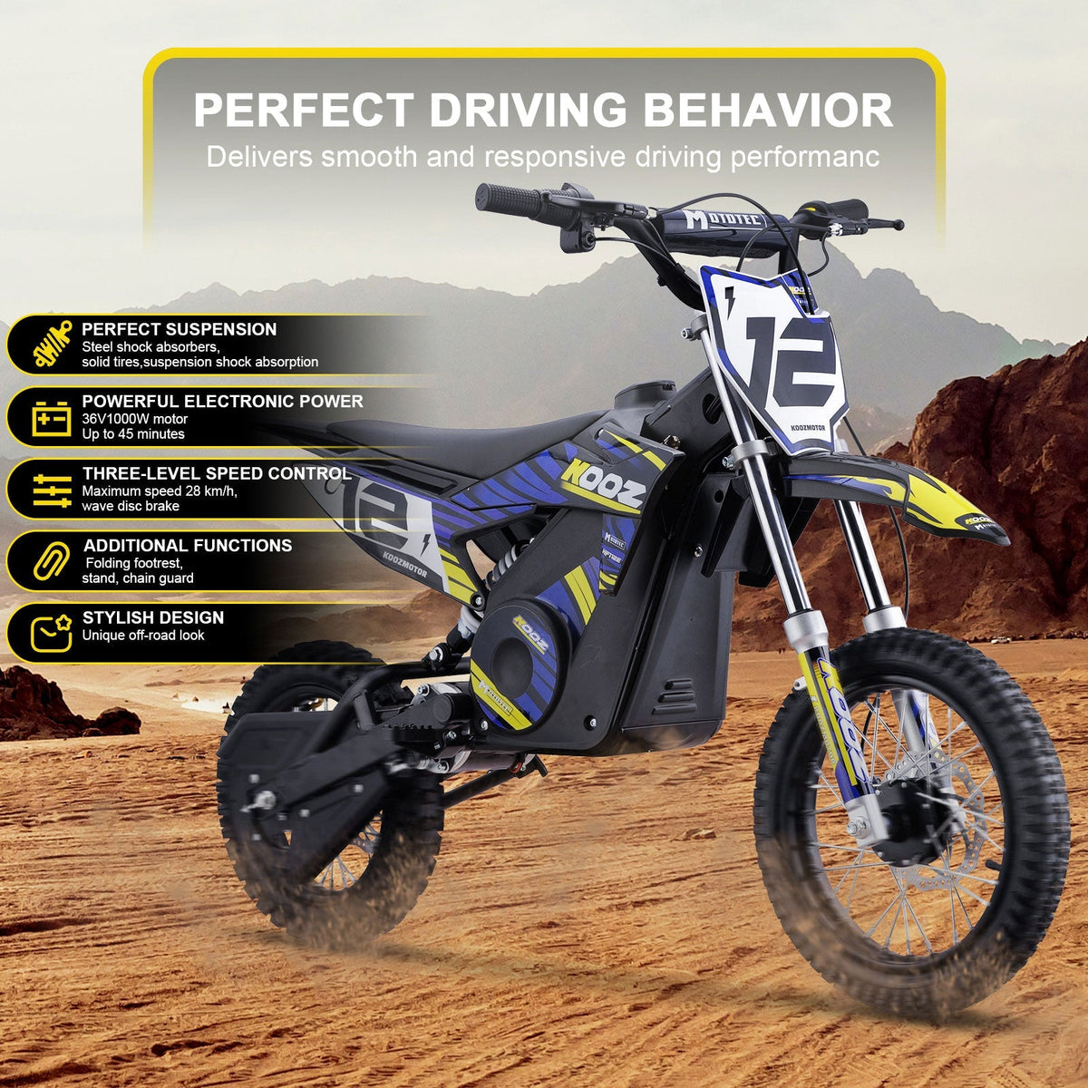 MotoTec 36V/8Ah 1000W (HP112E) Electric Dirt Bike