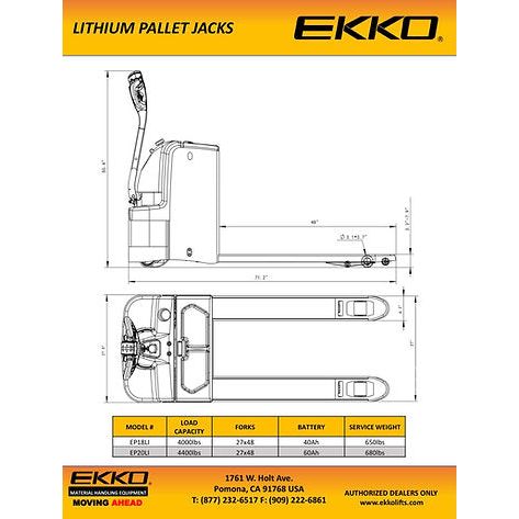 Ekko Electric Walkie Pallet Jack - Lithium Iron Battery - 4000 lbs Capacity - EP18LI