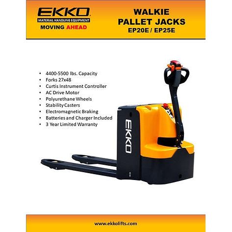 Ekko Electric Walkie Pallet Jack - High Capacity Battery - 4400 lbs Capacity - EP20E