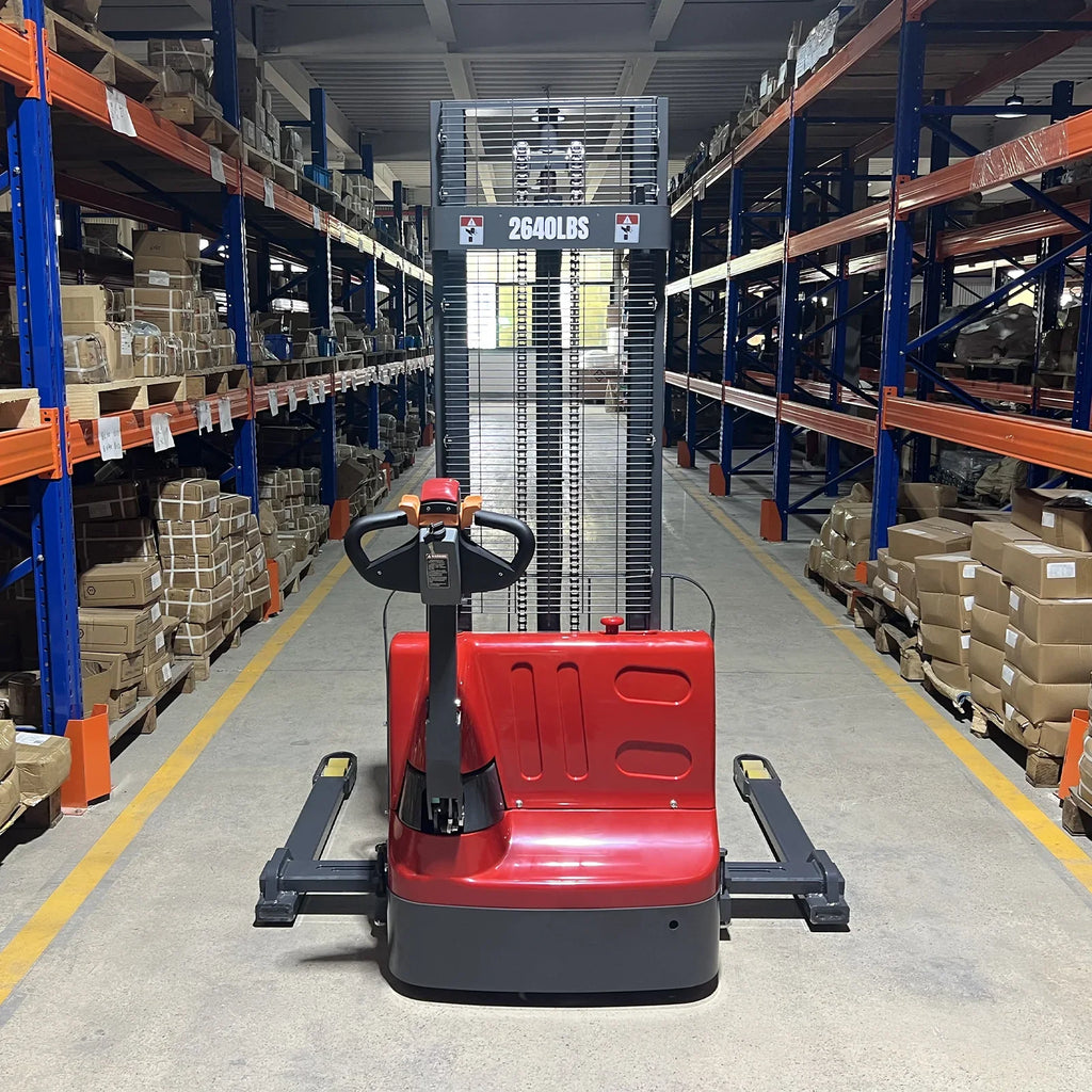 MechMaxx 2640lbs Lithium-ion Electric Straddle Stacker,  138" Lift,  Adjustable Legs & Forks,  F26-138S