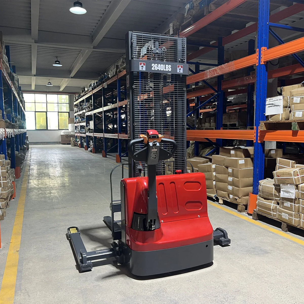 MechMaxx 2640lbs Lithium-ion Electric Straddle Stacker,  138" Lift,  Adjustable Legs & Forks,  F26-138S