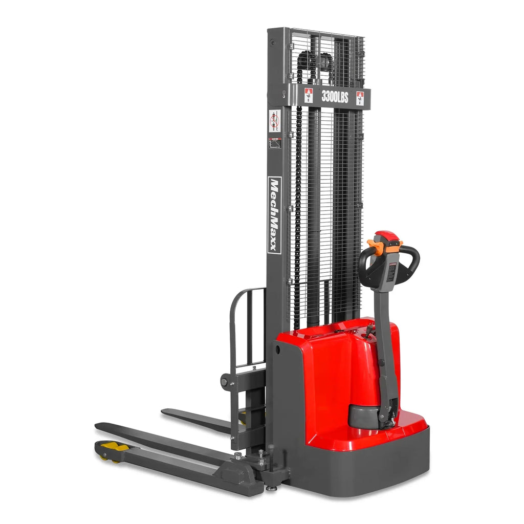 MechMaxx 3300lbs Lithium-ion Electric Straddle Stacker,  118" Lift,  Adjustable Legs & Forks,  F33-118S