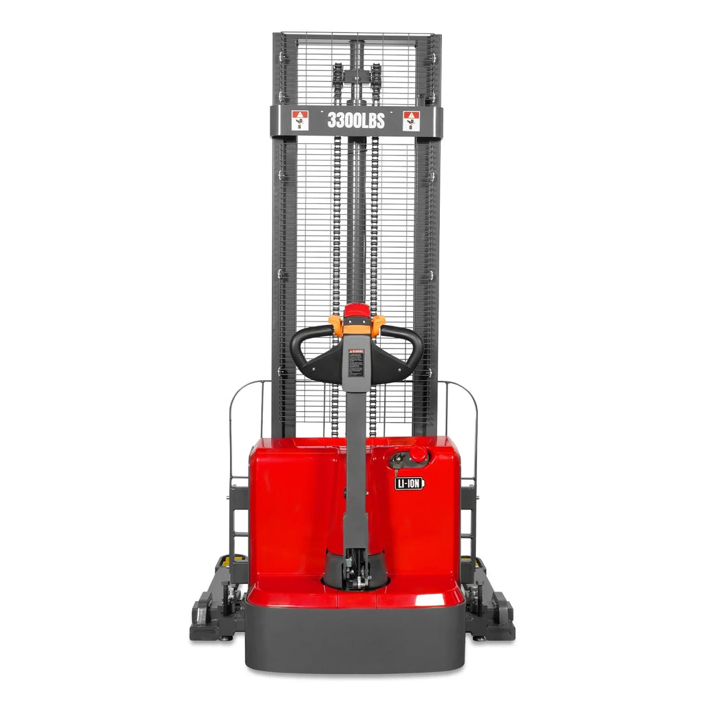 MechMaxx 3300lbs Lithium-ion Electric Straddle Stacker,  118" Lift,  Adjustable Legs & Forks,  F33-118S