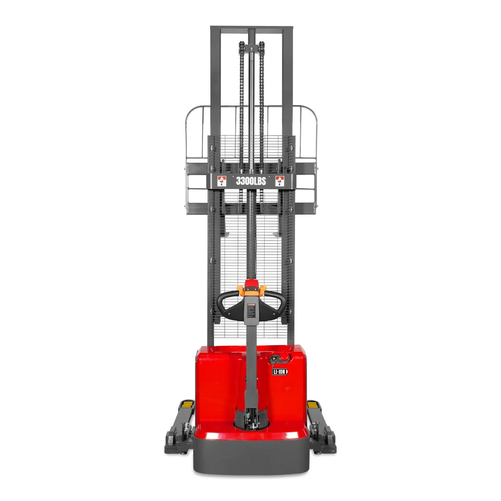 MechMaxx 3300lbs Lithium-ion Electric Straddle Stacker,  118" Lift,  Adjustable Legs & Forks,  F33-118S