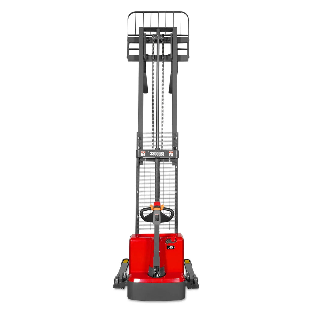 MechMaxx 3300lbs Lithium-ion Electric Straddle Stacker,  118" Lift,  Adjustable Legs & Forks,  F33-118S
