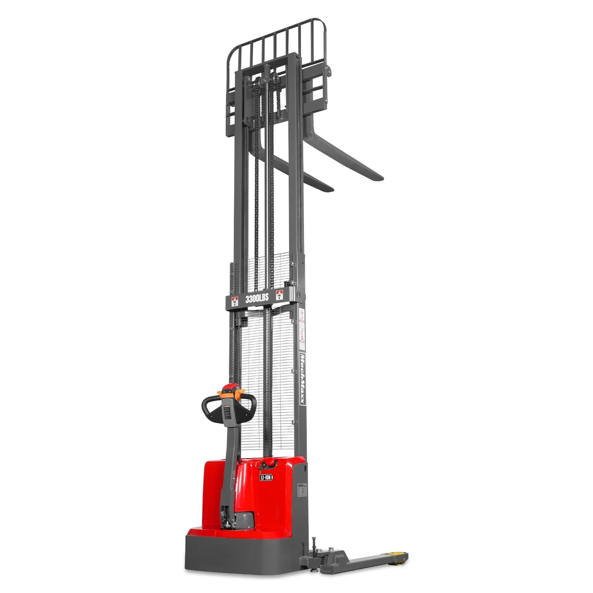MechMaxx 3300lbs Lithium-ion Electric Straddle Stacker,  118" Lift,  Adjustable Legs & Forks,  F33-118S
