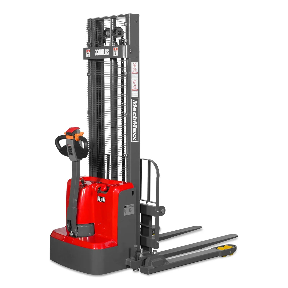 MechMaxx 3300lbs Lithium-ion Electric Straddle Stacker,  118" Lift,  Adjustable Legs & Forks,  F33-118S