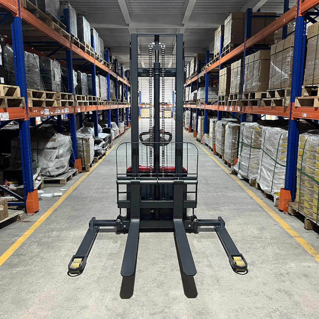 MechMaxx 3300lbs Lithium-ion Electric Straddle Stacker,  118" Lift,  Adjustable Legs & Forks,  F33-118S