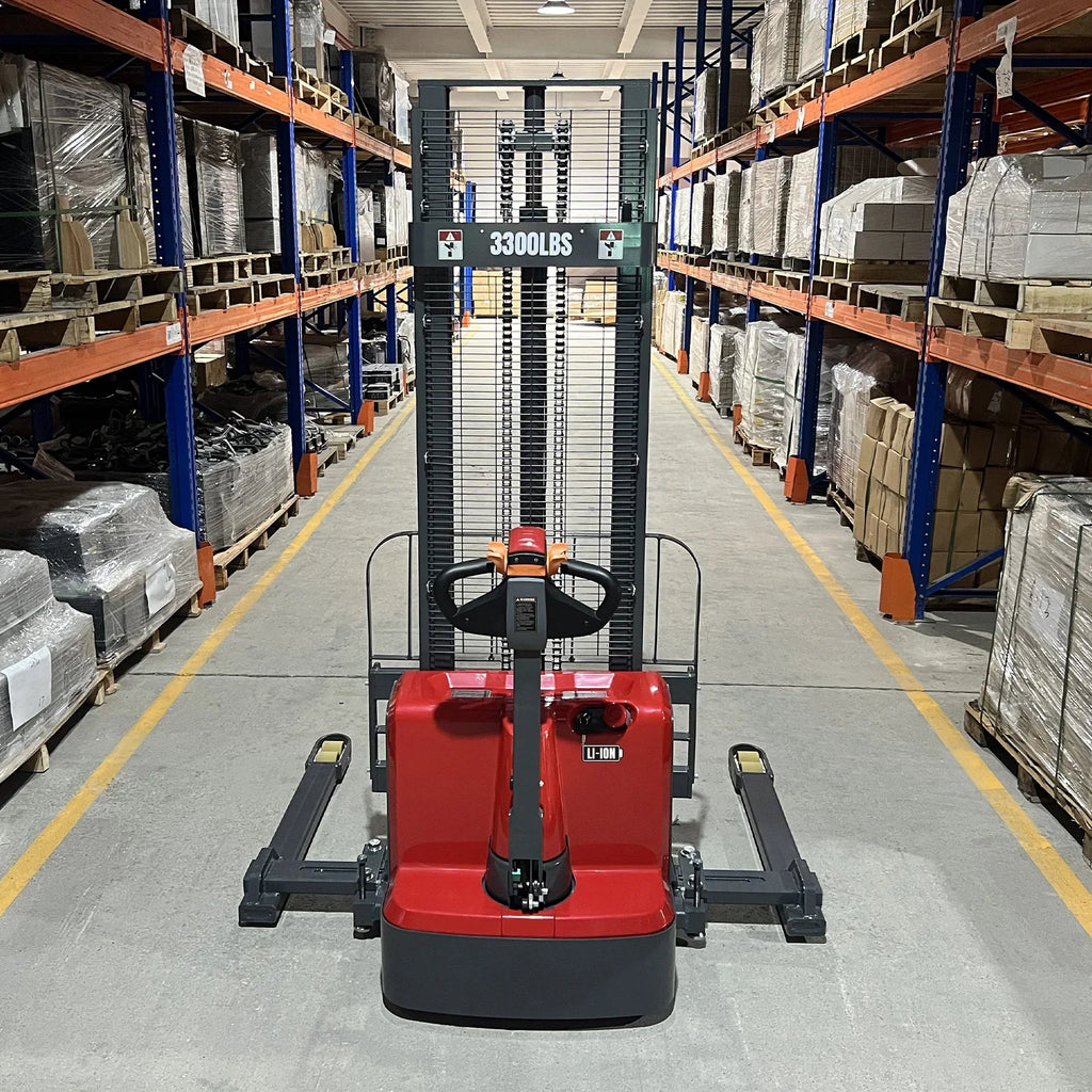 MechMaxx 3300lbs Lithium-ion Electric Straddle Stacker,  118" Lift,  Adjustable Legs & Forks,  F33-118S