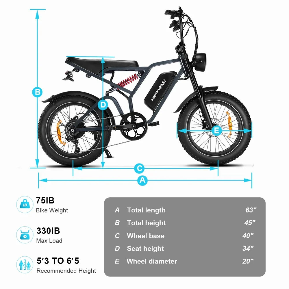 HappyRun G60 Pro 48V/18.2Ah 2000W Fat Tire Electric Bike