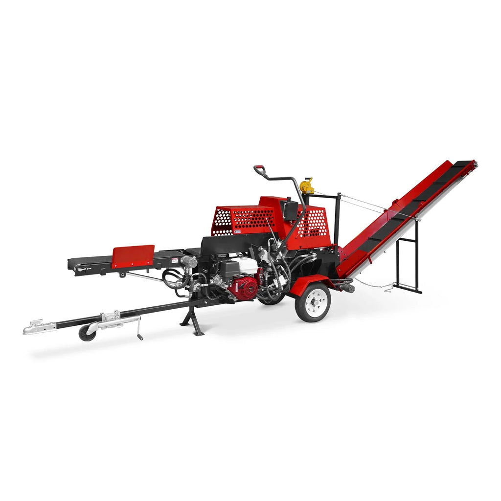 MechMaxx Honda GX390 Engine Firewood Log Splitter Processor with Conveyor,  20ton Splitting Force 24" x 15" Log Capacity,  18" Chainsaw,  HLS20