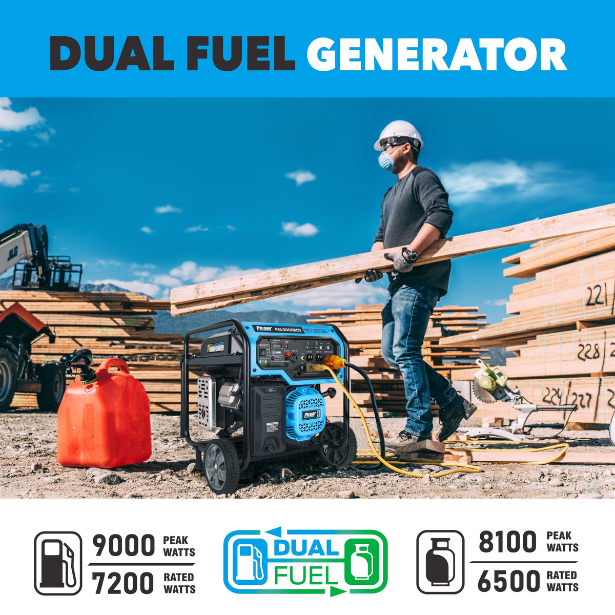 Pulsar 9,500 Watt Dual-Fuel Inverter Generator with CO Sentry