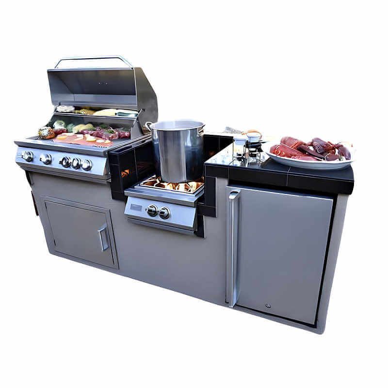 KoKoMo Grills KoKoMo 7 ft. 6 in. Grill Island Package – 32-Inch 4-Burner Gas Grill with Power Burner - Outdoor Kitchen Island