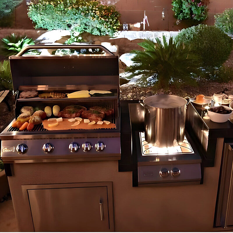 KoKoMo Grills KoKoMo 7 ft. 6 in. Grill Island Package – 32-Inch 4-Burner Gas Grill with Power Burner - Outdoor Kitchen Island