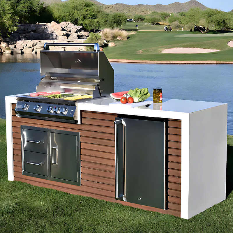 Kokomo Grills Professional Shiplap Outdoor Kitchen Island with Waterfall Edge – 32-Inch 4-Burner Gas Grill