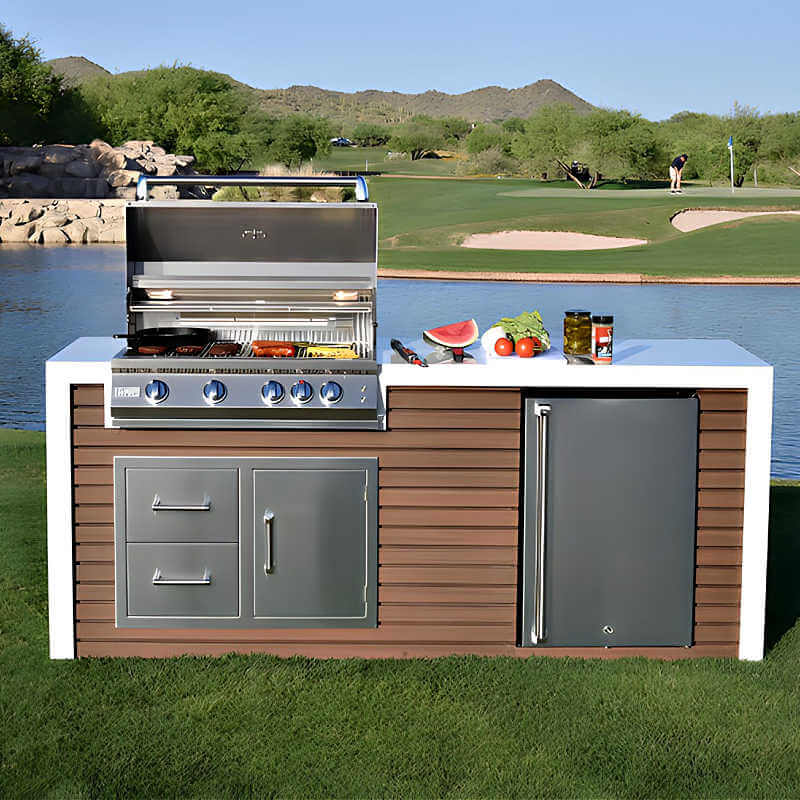 Kokomo Grills Professional Shiplap Outdoor Kitchen Island with Waterfall Edge – 32-Inch 4-Burner Gas Grill