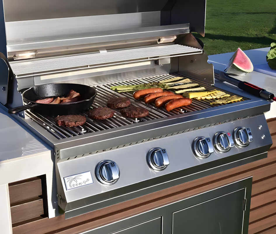 Kokomo Grills Professional Shiplap Outdoor Kitchen Island with Waterfall Edge – 32-Inch 4-Burner Gas Grill