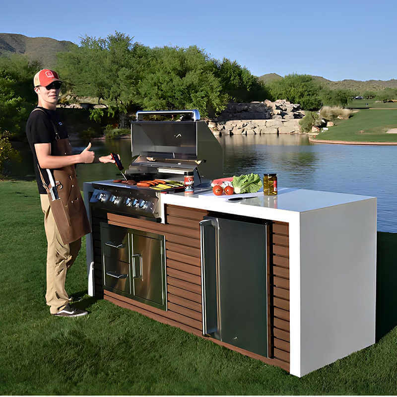 Kokomo Grills Professional Shiplap Outdoor Kitchen Island with Waterfall Edge – 32-Inch 4-Burner Gas Grill