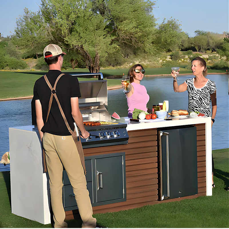 Kokomo Grills Professional Shiplap Outdoor Kitchen Island with Waterfall Edge – 32-Inch 4-Burner Gas Grill