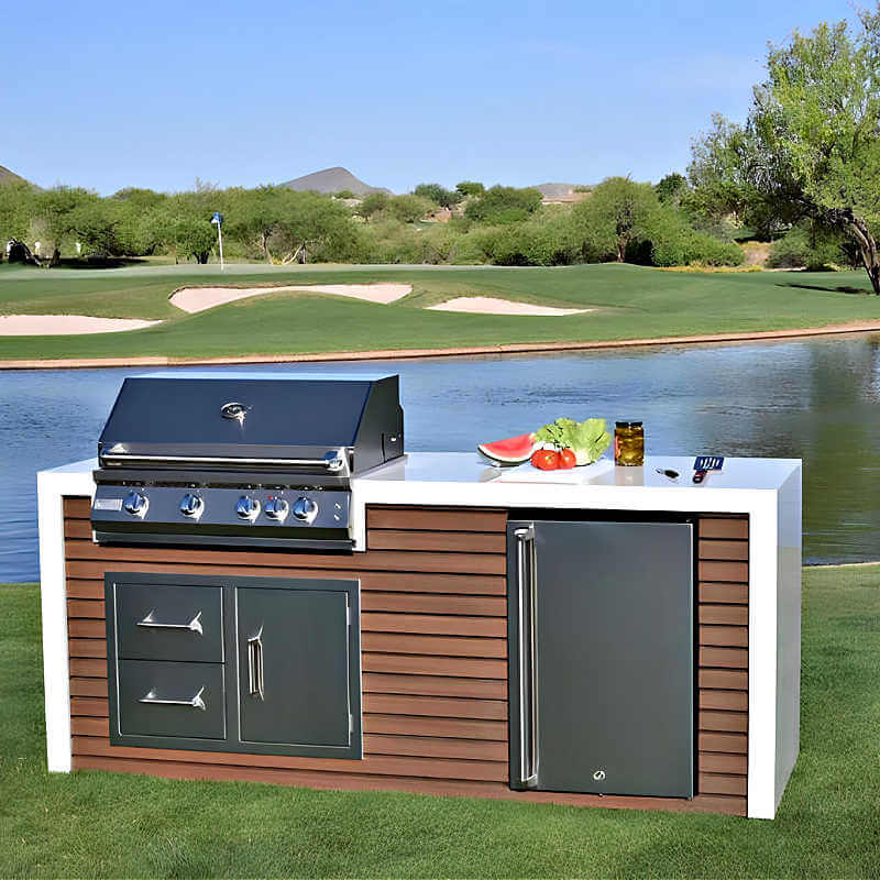 Kokomo Grills Professional Shiplap Outdoor Kitchen Island with Waterfall Edge – 32-Inch 4-Burner Gas Grill