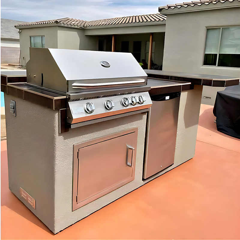 Kokomo Grills St. John BBQ Island – 32-Inch 4-Burner Gas Grill with L-Shaped Bar - Outdoor Kitchen Island
