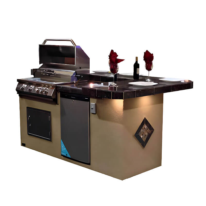 Kokomo Grills St. John BBQ Island – 32-Inch 4-Burner Gas Grill with L-Shaped Bar - Outdoor Kitchen Island