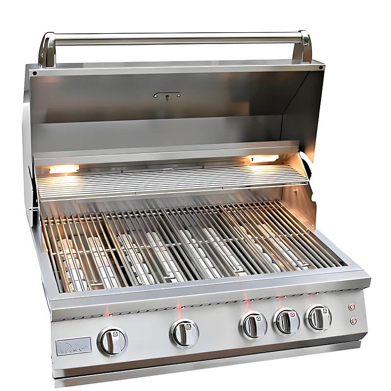 Kokomo Grills Professional Shiplap Outdoor Kitchen Island with Waterfall Edge – 32-Inch 4-Burner Gas Grill