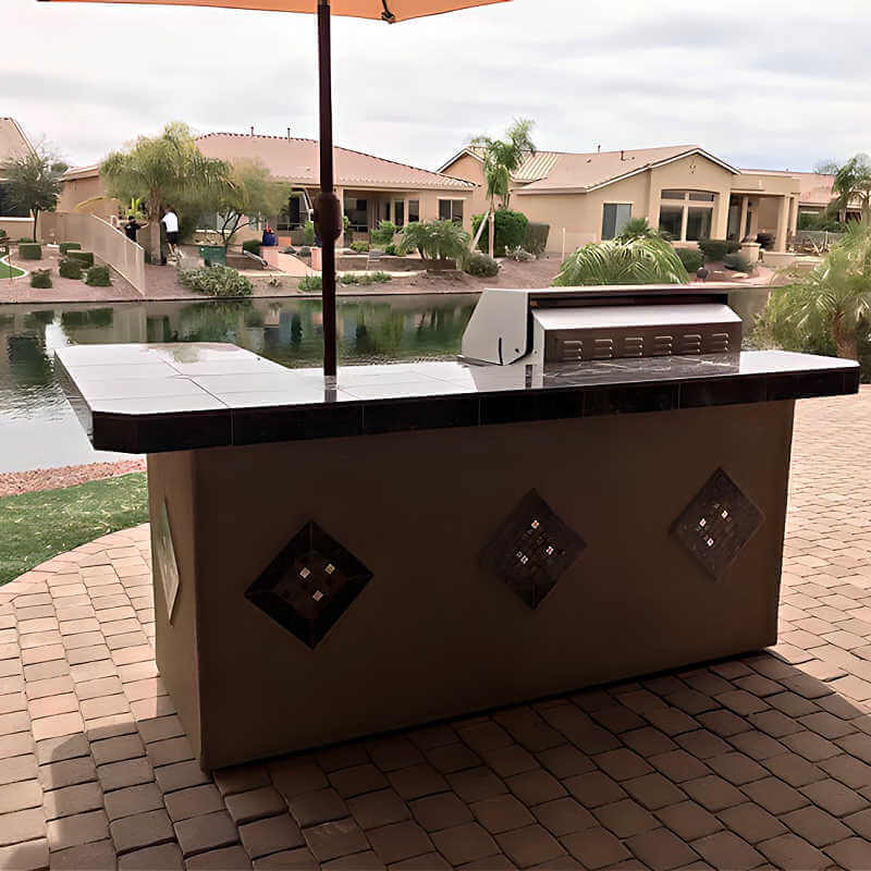 Kokomo Grills St. John BBQ Island – 32-Inch 4-Burner Gas Grill with L-Shaped Bar - Outdoor Kitchen Island