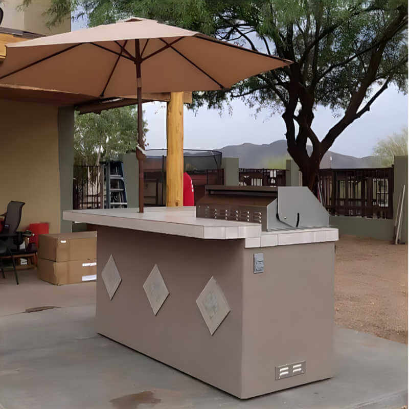 Kokomo Grills St. John BBQ Island – 32-Inch 4-Burner Gas Grill with L-Shaped Bar - Outdoor Kitchen Island