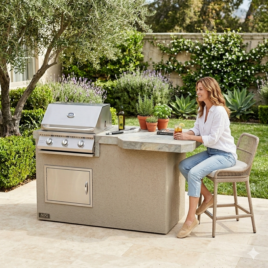 Kokomo Grills Mini Maui 6 ft. Square Bar Top Island – 26-Inch Built-In Gas Grill - Outdoor Kitchen Island