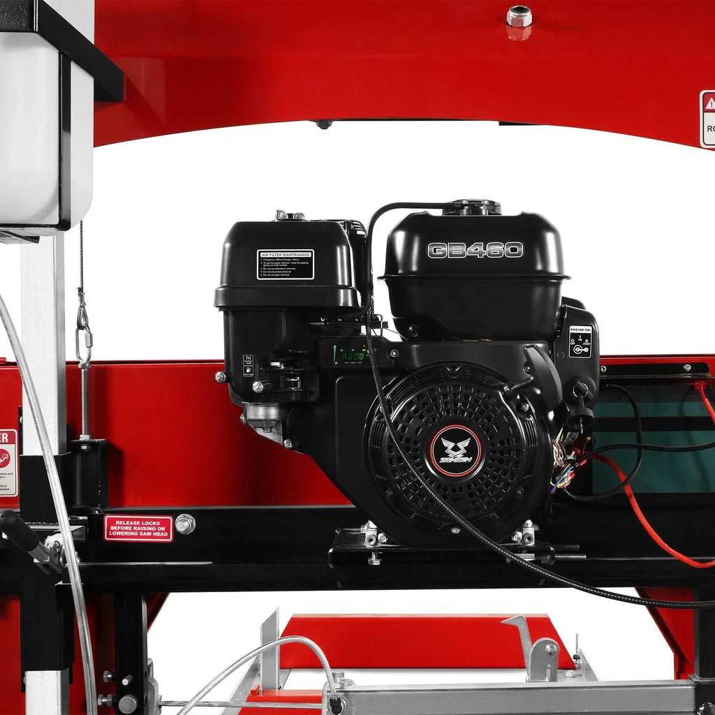 MechMaxx 32" Portable Sawmill, 459cc 15HP E-Start Gasoline Engine, 26.5" Board Width, 13' Track Length , SM-32