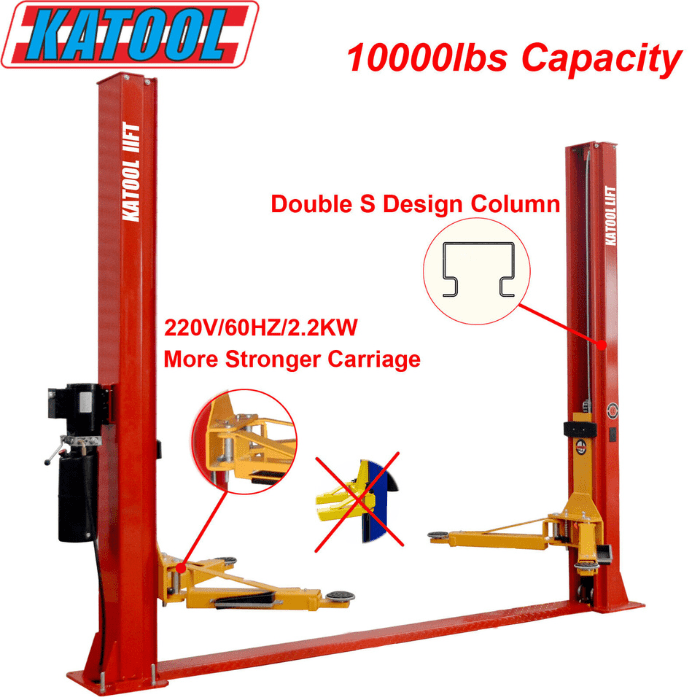 Katool 10,000 lb 2 Post Vehicle Lift - KT-H100 Heavy-Duty Shop Lift