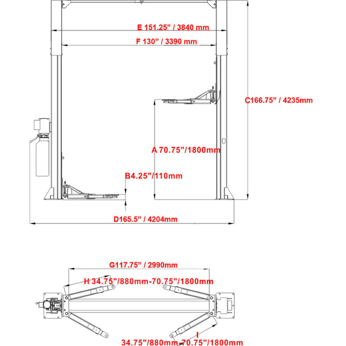 Katool 12,000 lb 2 Post Clear-floor Vehicle Lift - KT-M120 - Heavy-Duty Shop Lift