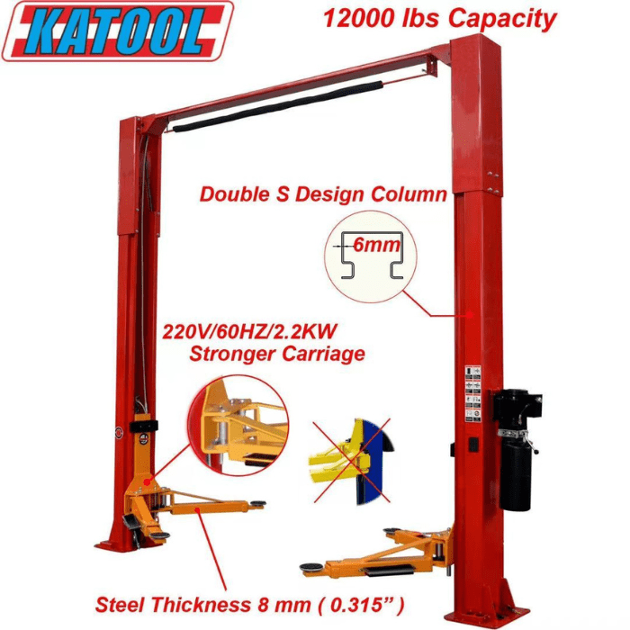 Katool 12,000 lb 2 Post Clear-floor Vehicle Lift - KT-M120 - Heavy-Duty Shop Lift