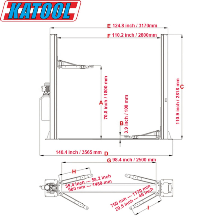 Katool 10,000 lb 2 Post Vehicle Lift - KT-H105 Heavy-Duty Shop Lift