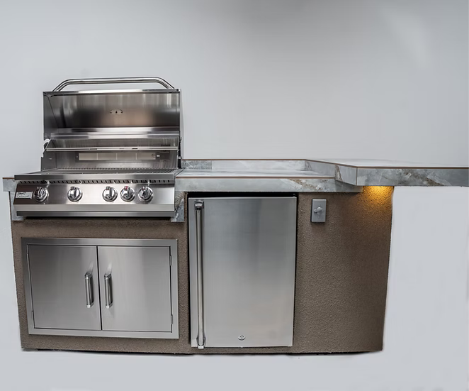 Kokomo Grills St. John BBQ Island – 32-Inch 4-Burner Gas Grill with L-Shaped Bar - Outdoor Kitchen Island