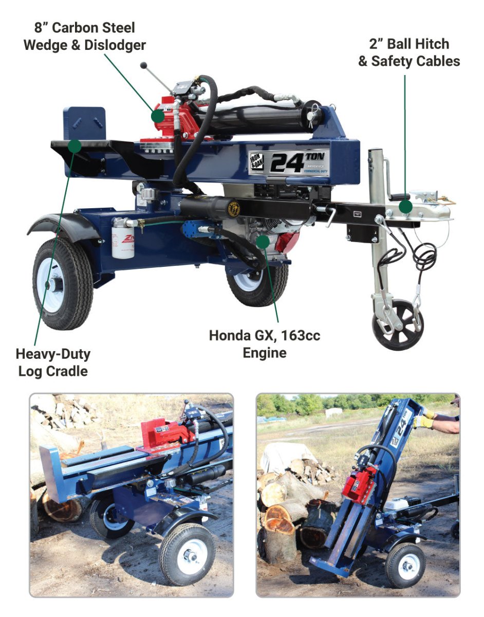 Iron and Oak Log Splitter | 24-Ton | Honda GX160