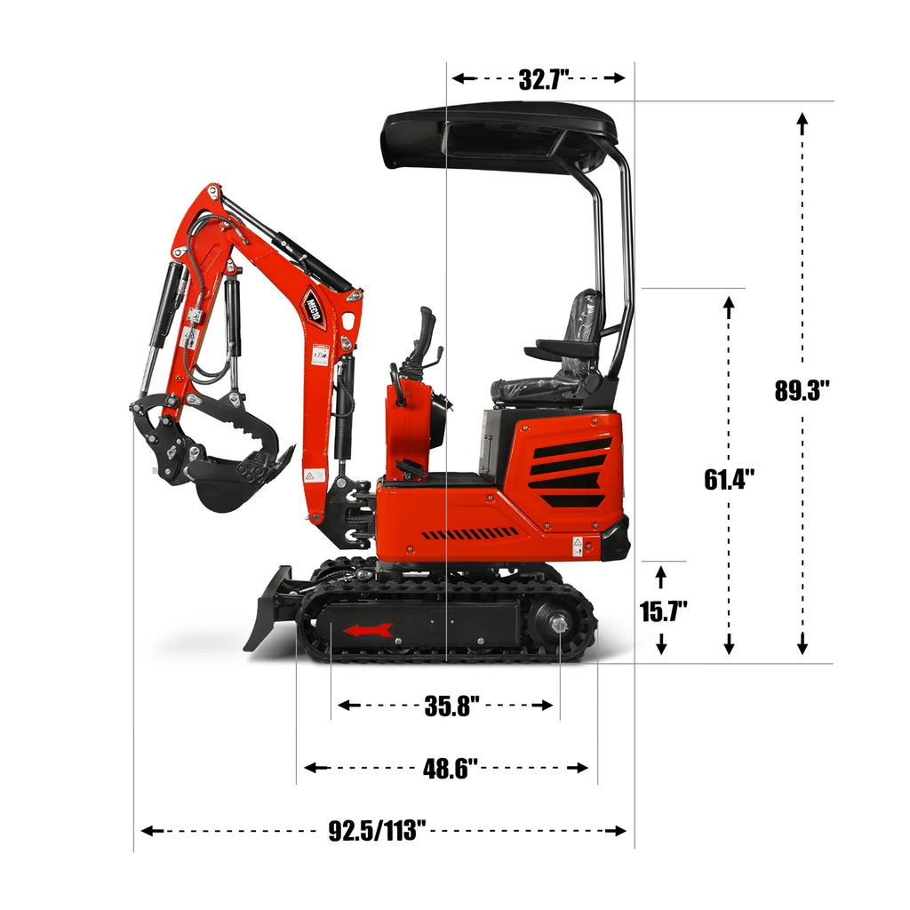 MechMaxx 1 Ton Mini Excavator – Honda GX390 Engine, 65.7" Dig Depth, 2280 lb Compact Mini Excavator (MEC10)