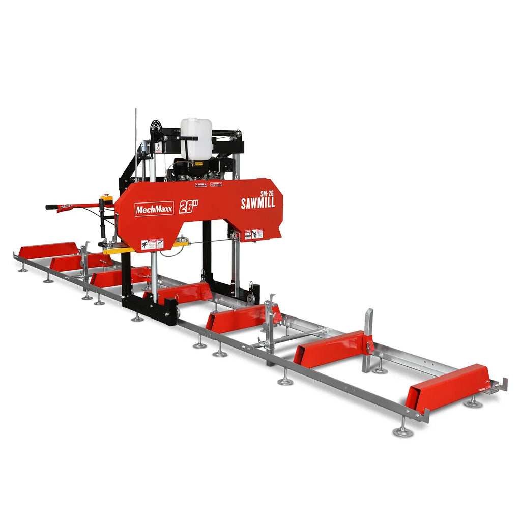 MechMaxx 26" Portable Sawmill, KOHLER CH440 429cc E-Start Gasoline Engine, 20" Board Width, 20' Track Length (13' Track Length + 6.4' Track Extension Included) , SM-26